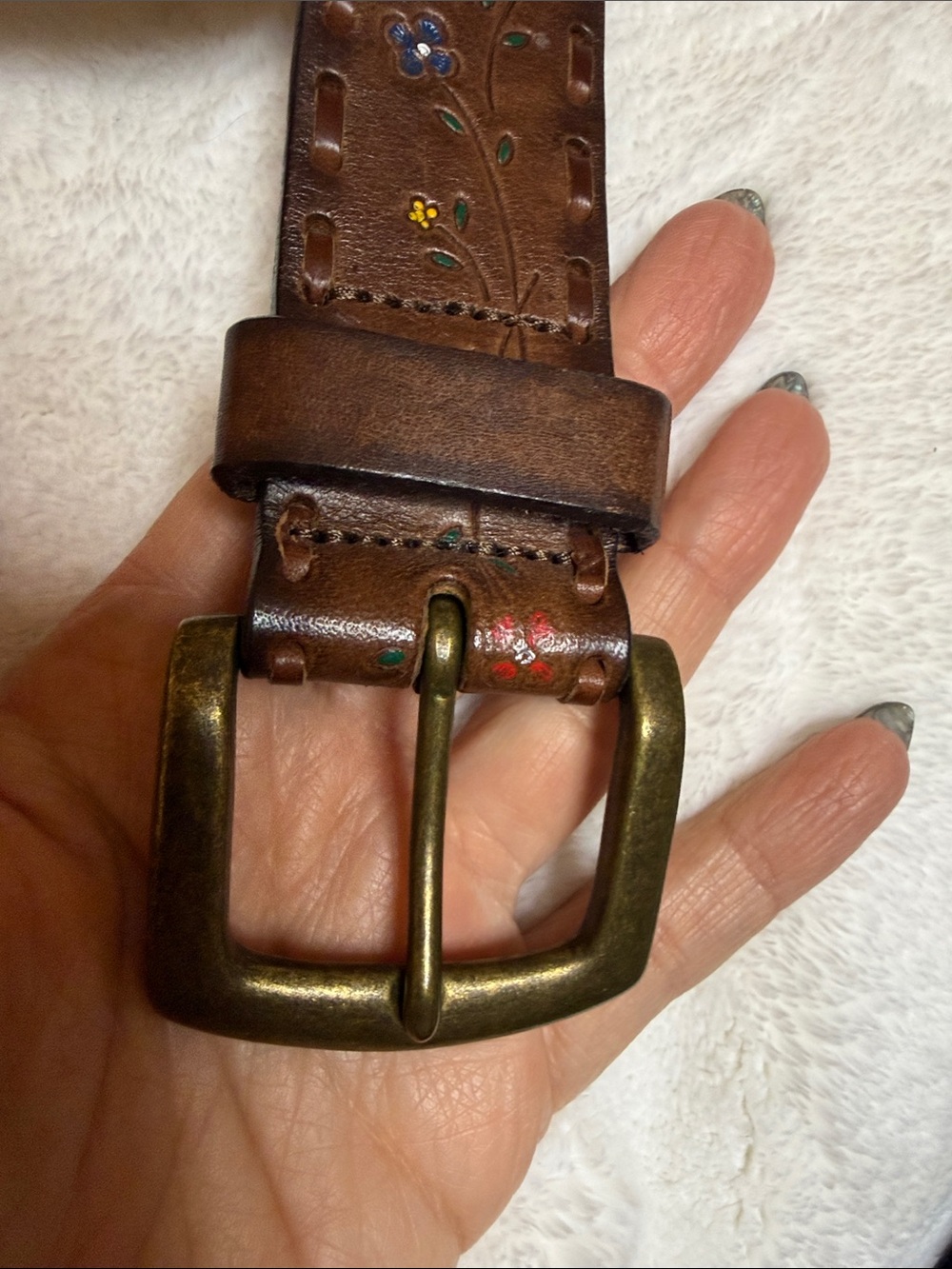 Fossil Accessory Collections boho floral whipstitch leather belt vintage 2000 - Picture 2 of 7